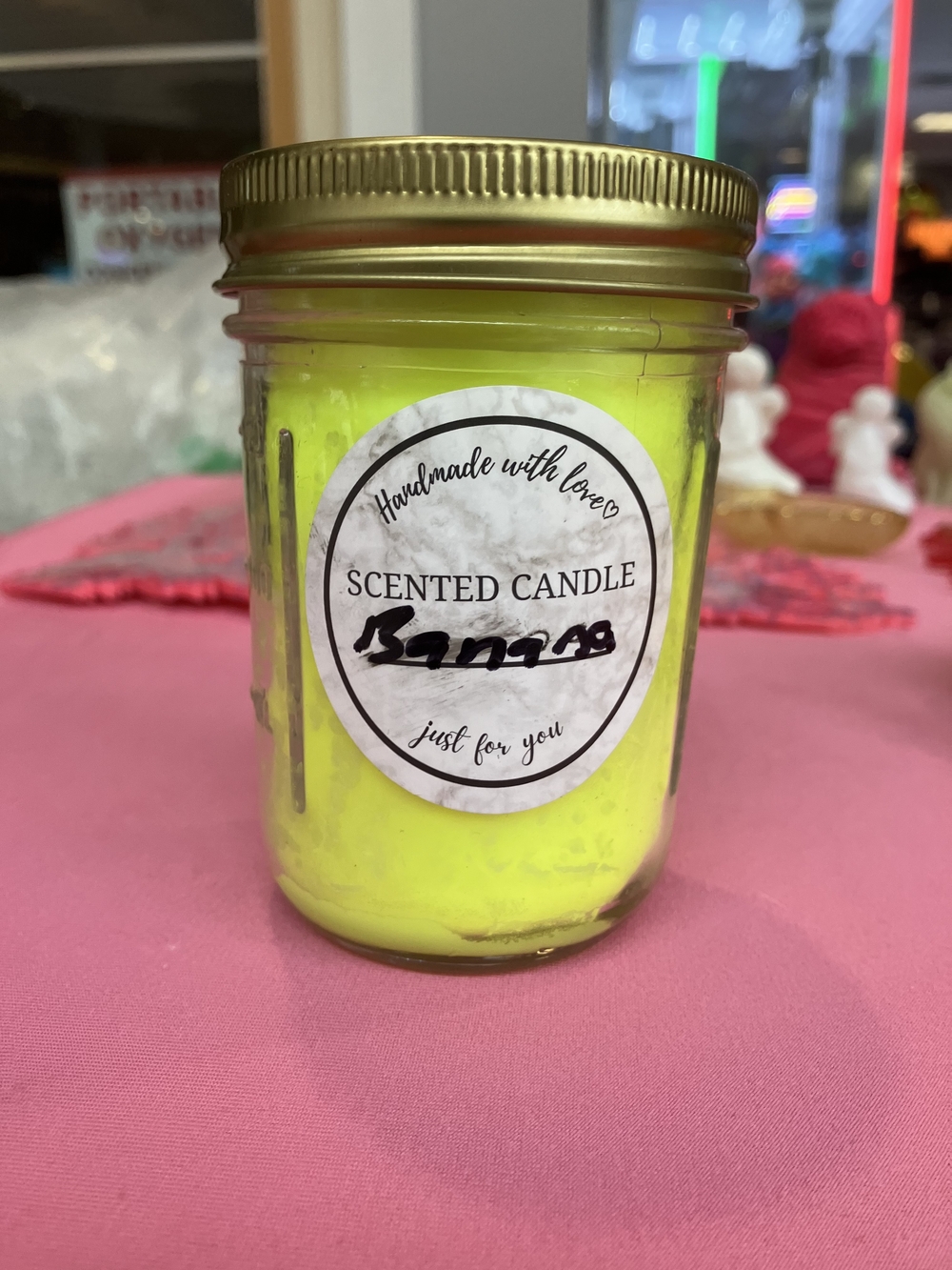 Handmade Banana Scented Candle - Neon Yellow Jar